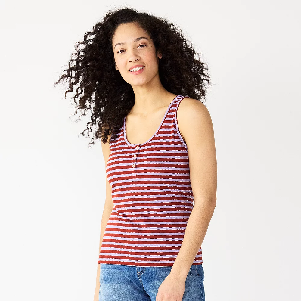 Women's Sonoma Goods For Life® Striped Henley Tank Top 3 Women's Sonoma Goods For Life® Striped Henley Tank Top