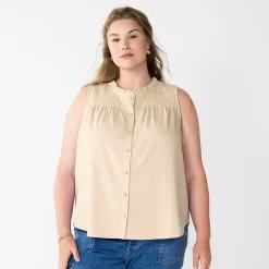 Plus Size Sonoma Goods For Life® Solid Ruffled Button-Front Tank