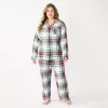 Plus Size Sonoma Goods For Life® Flannel Pajama Shirt & Pajama Pants Sleep Set -Sonoma Goods For Life Women 5677717 Ivory Festive Plaid