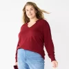 Plus Size Sonoma Goods For Life® Smocked Sleeve V-Neck Top -Sonoma Goods For Life Women 5689960 Maroon