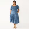 Plus Size Sonoma Goods For Life® Smocked Tiered Midi Dress -Sonoma Goods For Life Women 5805883 Slate Blue Floral