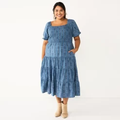 Plus Size Sonoma Goods For Life® Smocked Tiered Midi Dress