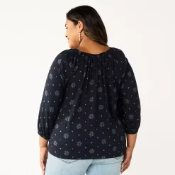 Plus Size Sonoma Goods For Life® Three Quarter Sleeve Top -Sonoma Goods For Life Women 5806763 ALT