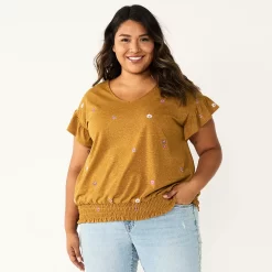 Plus Size Sonoma Goods For Life® Banded Bottom Ruffle Sleeve Top