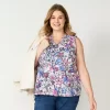 Plus Size Sonoma Goods For Life® Y-Neck Ruffle Tank -Sonoma Goods For Life Women 5831170 Gray Purple Floral