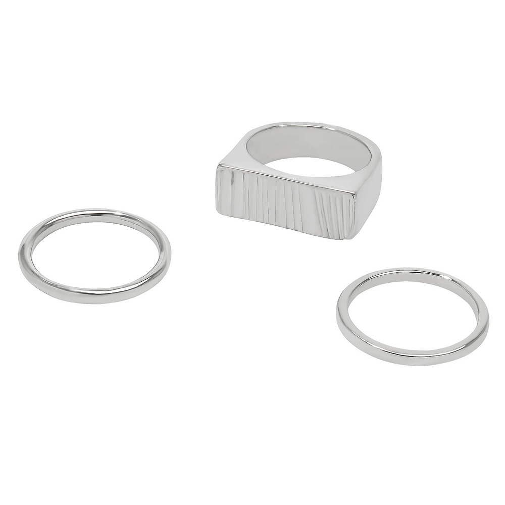 Sonoma Goods For Life® Silver Tone Wavy Textured Rectangular Statement Ring Set