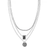 Sonoma Goods For Life® Silver Tone 3 Row Multi Chain With Hammered Pendants Necklace -Sonoma Goods For Life Women 5912975