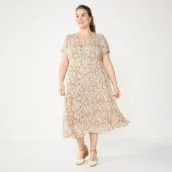 Plus Size Sonoma Goods For Life® Button Front Tiered Midi Dress