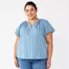 Plus Size Sonoma Goods For Life® Flutter Sleeve Y-Neck Top -Sonoma Goods For Life Women 5929300 Blue Stripe