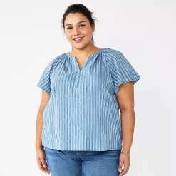 Plus Size Sonoma Goods For Life® Flutter Sleeve Y-Neck Top
