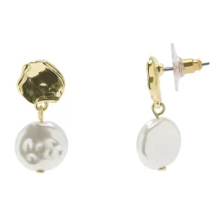 Sonoma Goods For Life® Gold Tone Simulated Pearl Hammered Drop Earrings