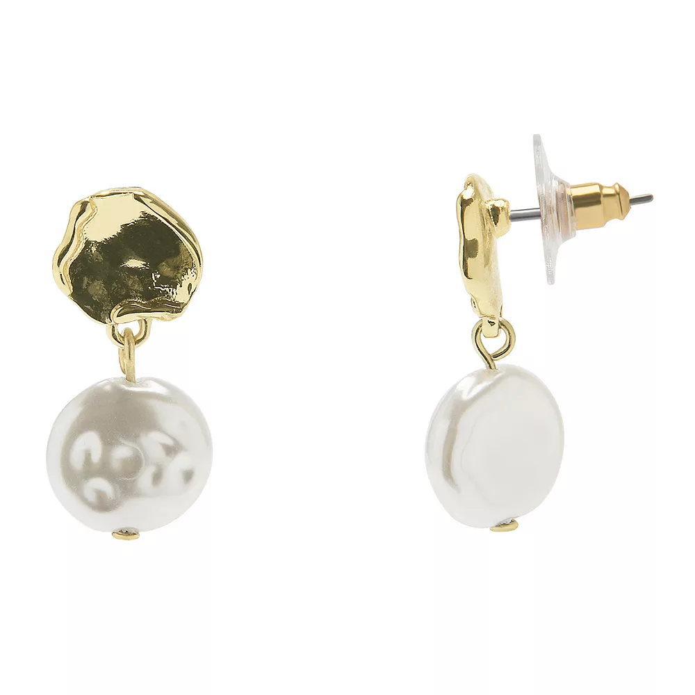 Sonoma Goods For Life® Gold Tone Simulated Pearl Hammered Drop Earrings