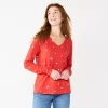 Petite Sonoma Goods For Life® Everyday Long Sleeve V-Neck Top -Sonoma Goods For Life Women 6264436 Red Scatter Floral